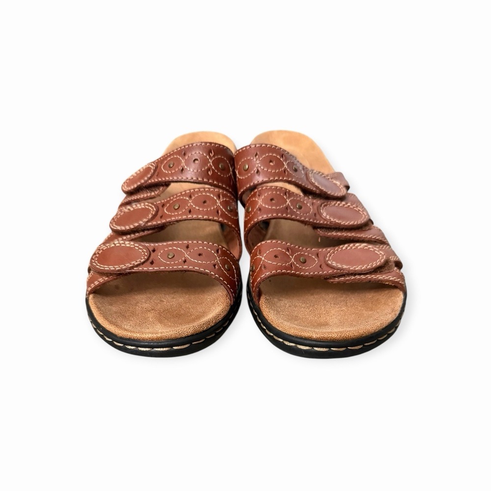 Clark's Collection Women's 8.5M Brown Leather Triple Strap Slide Sandals Boho Y2